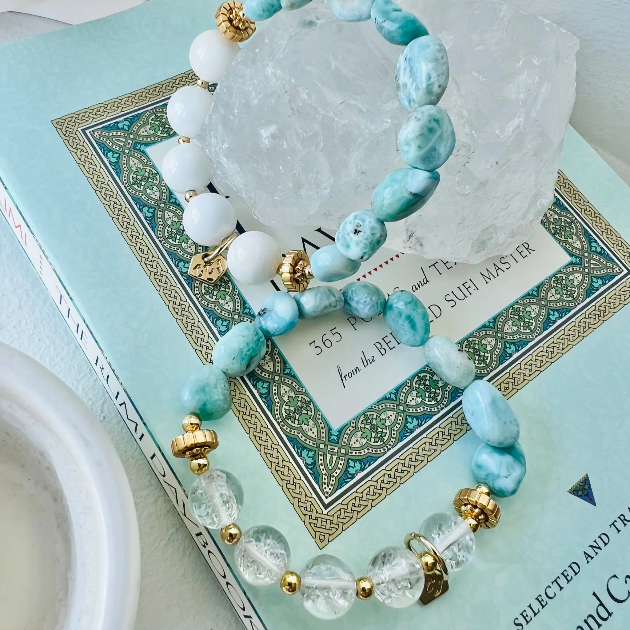 Raw Larimar & Himalayan Quartz Bracelet