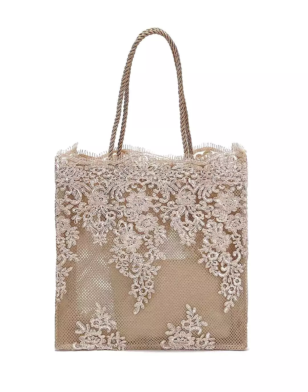 Rectangular Embroidered Lace Tote Bag