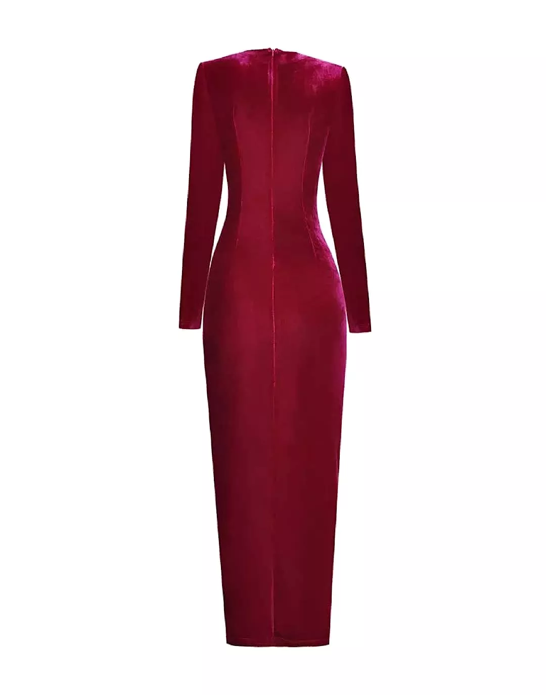 Red Velvet Ruched Long Dress