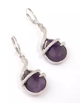 Rhodium Amethyst Snake Wrapped Drop Earrings