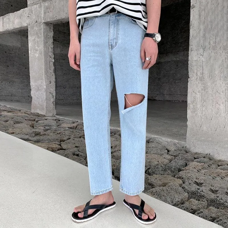 RT No. 4468 LIGHT BLUE RIPPED STRAIGHT JEANS