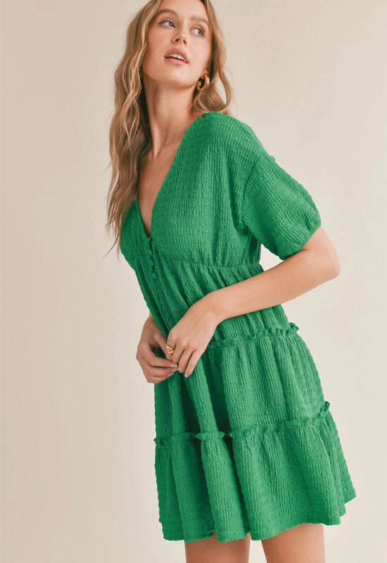 Sadie & Sage - So Fresh Tiered Mini Dress Kelly Green