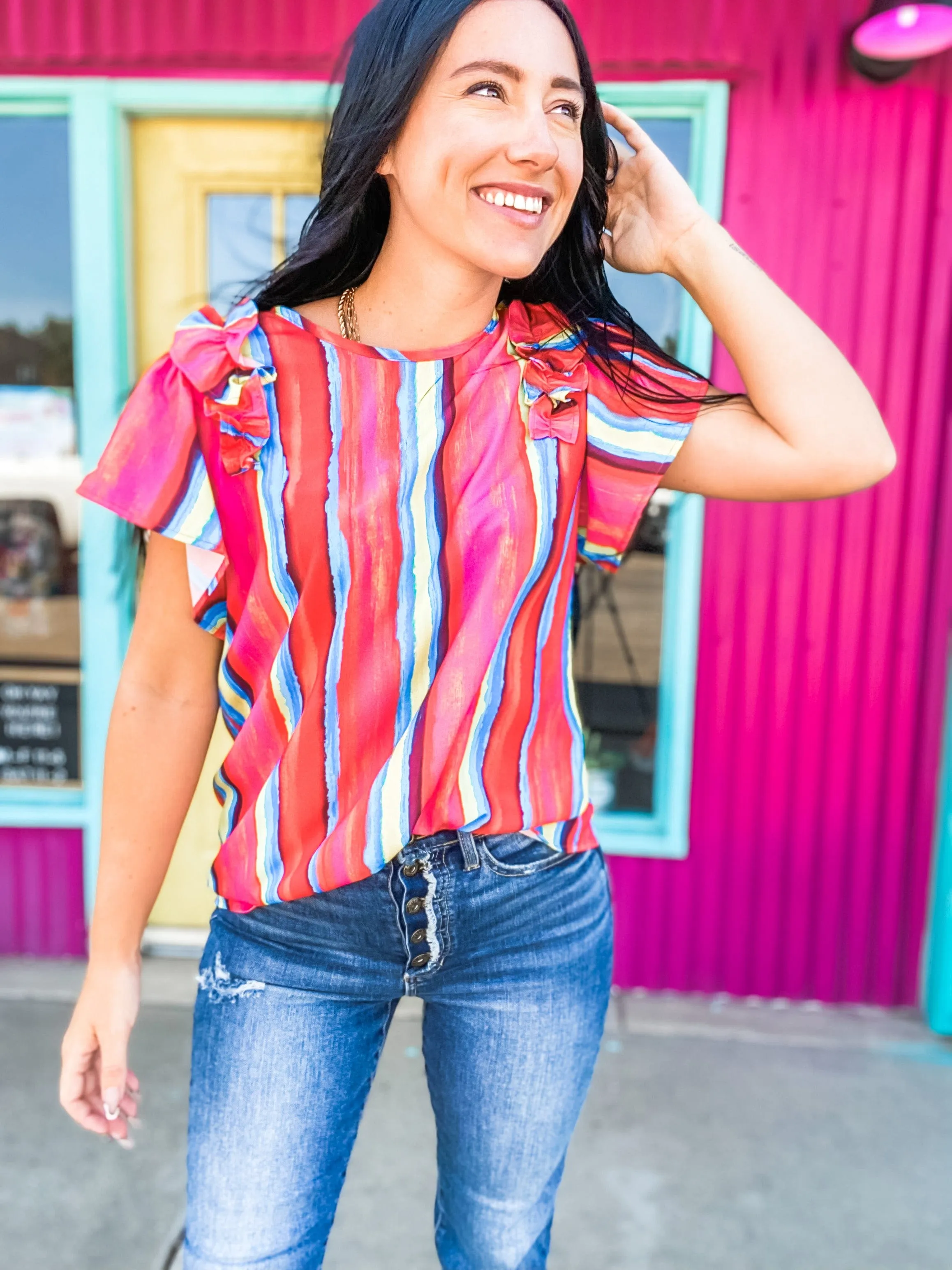 Serape Ruffle Sleeve Top