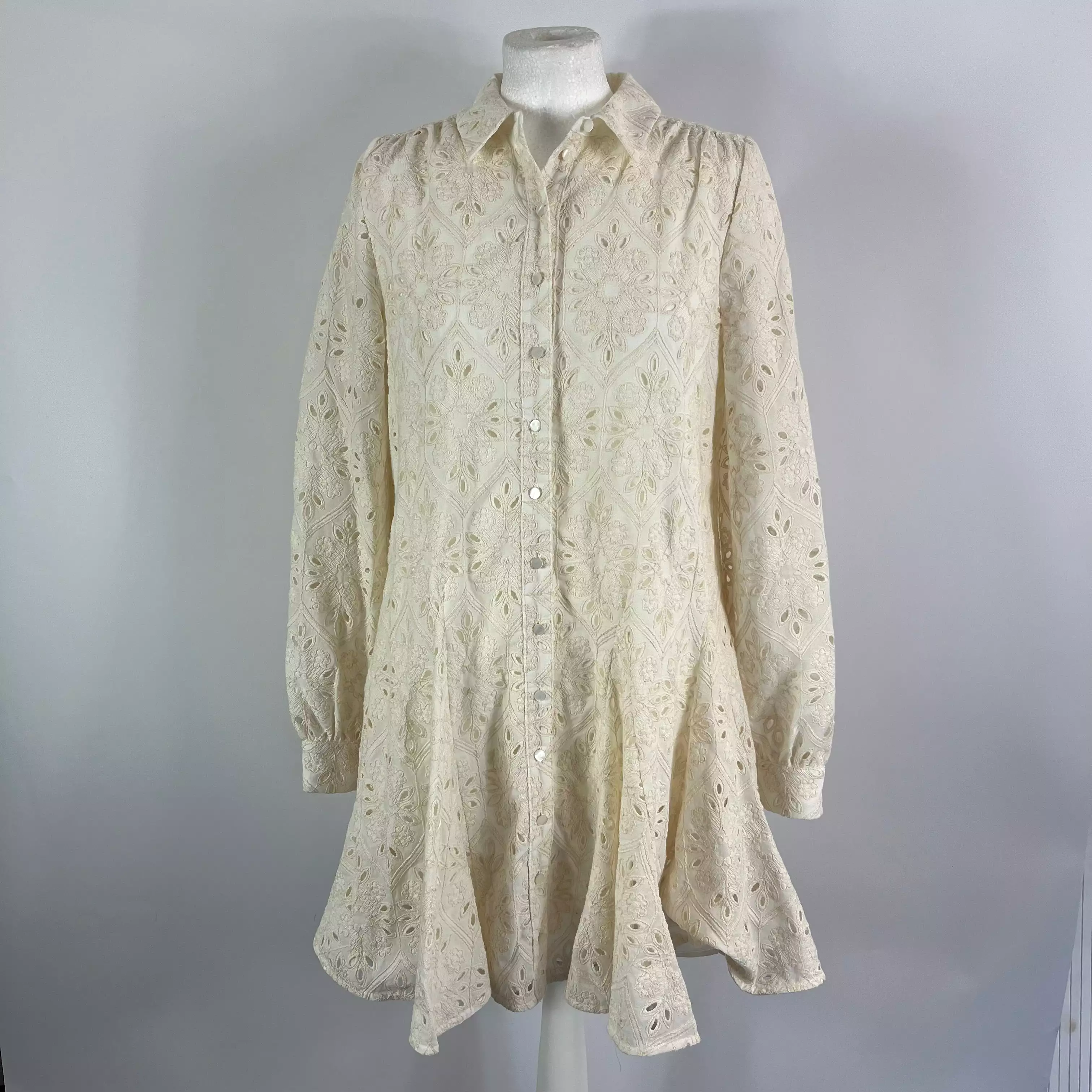 Sezane Brand New Cream Embroidered Mini Dress S