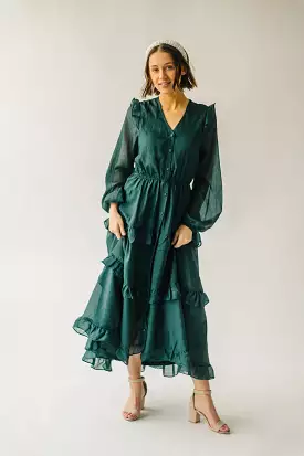 The Amanzoe Tiered Midi Dress in Hunter Green