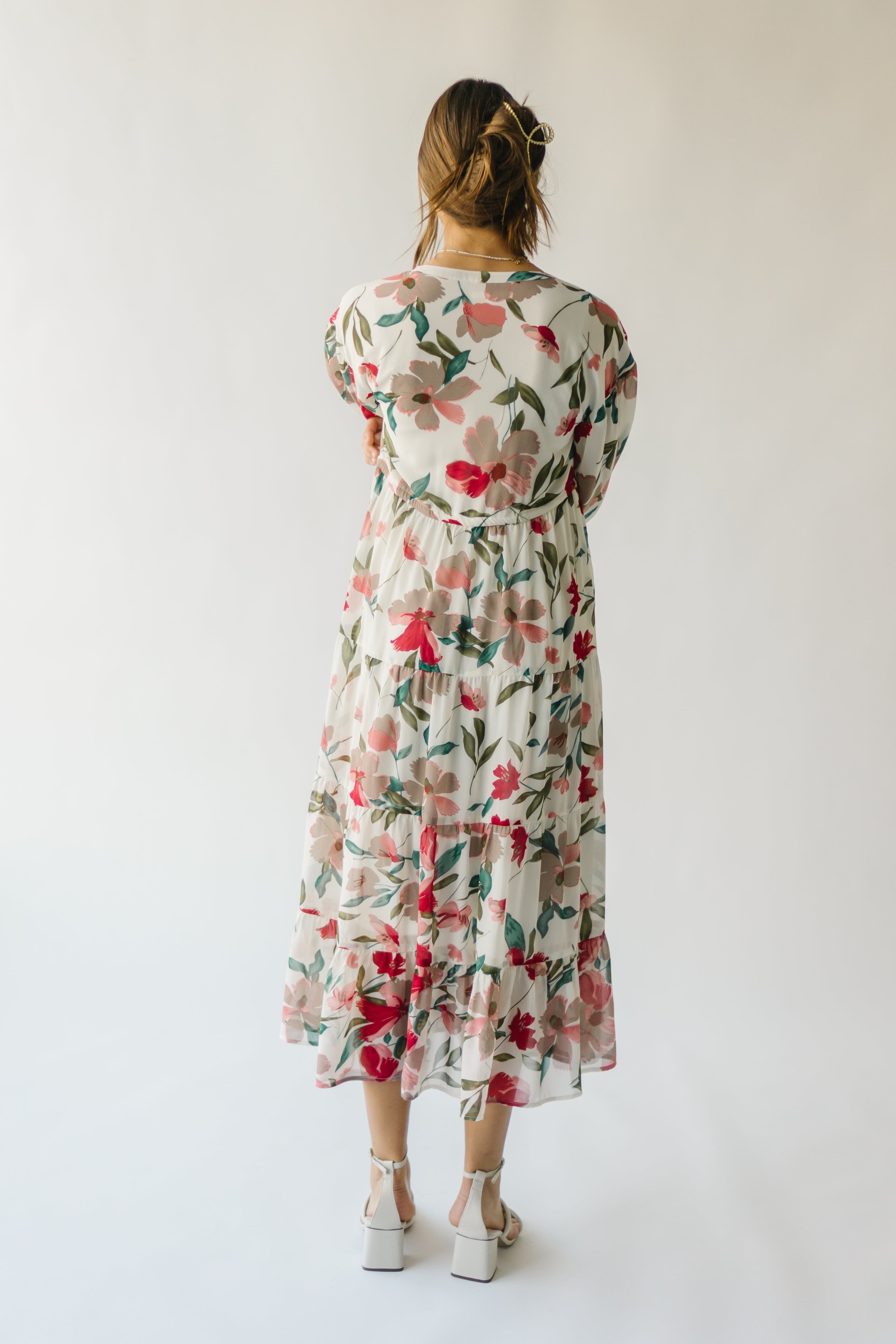 The Arion Floral Tiered Maxi Dress in Ivory