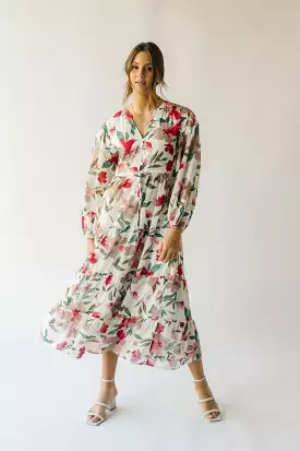 The Arion Floral Tiered Maxi Dress in Ivory