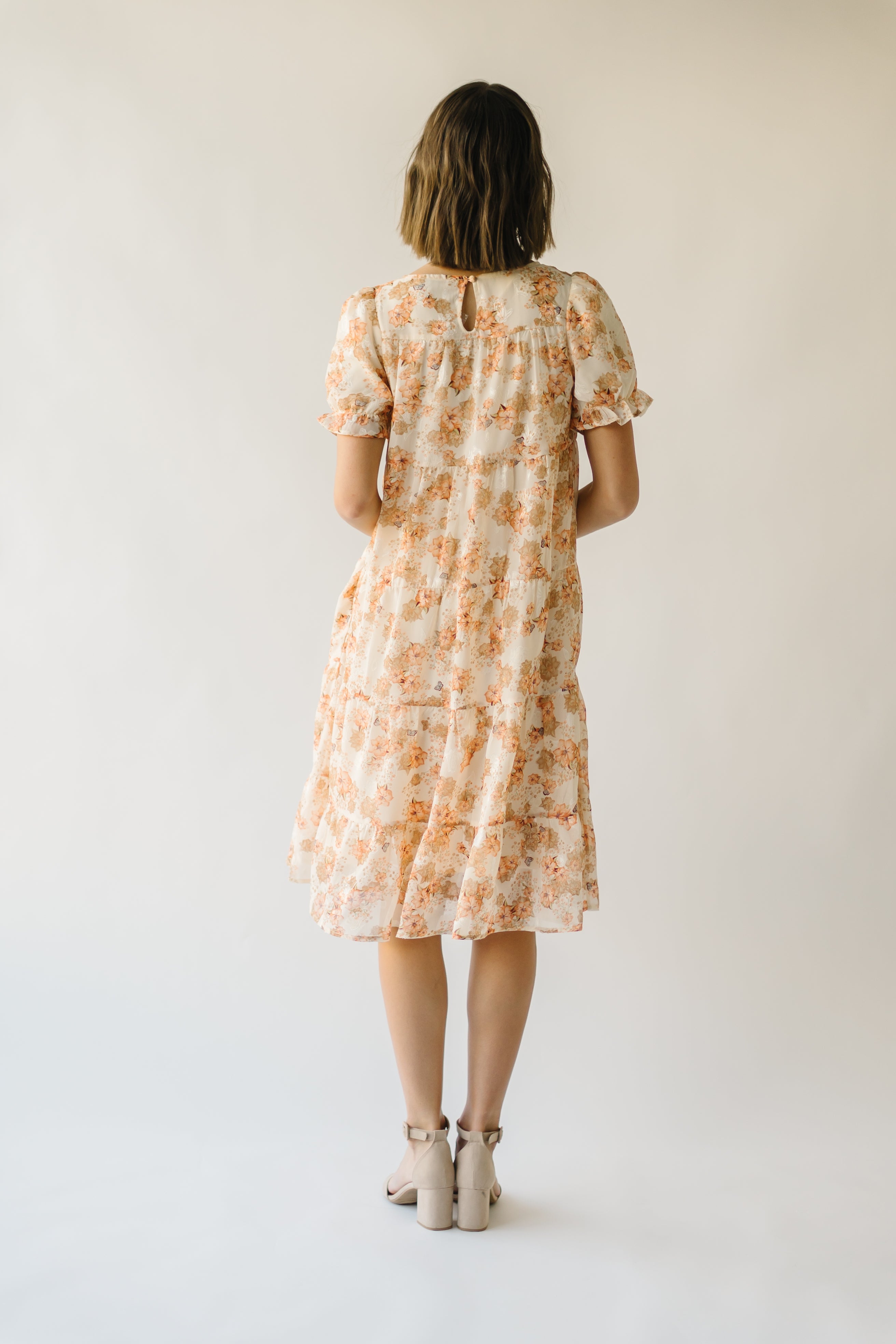 The Landero Floral Tiered Midi Dress in Cream Multi