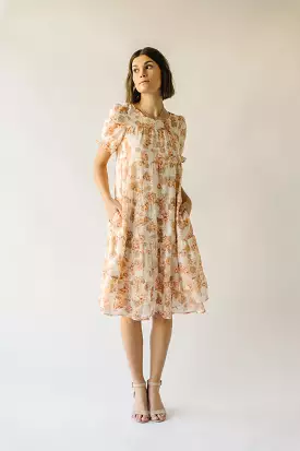 The Landero Floral Tiered Midi Dress in Cream Multi