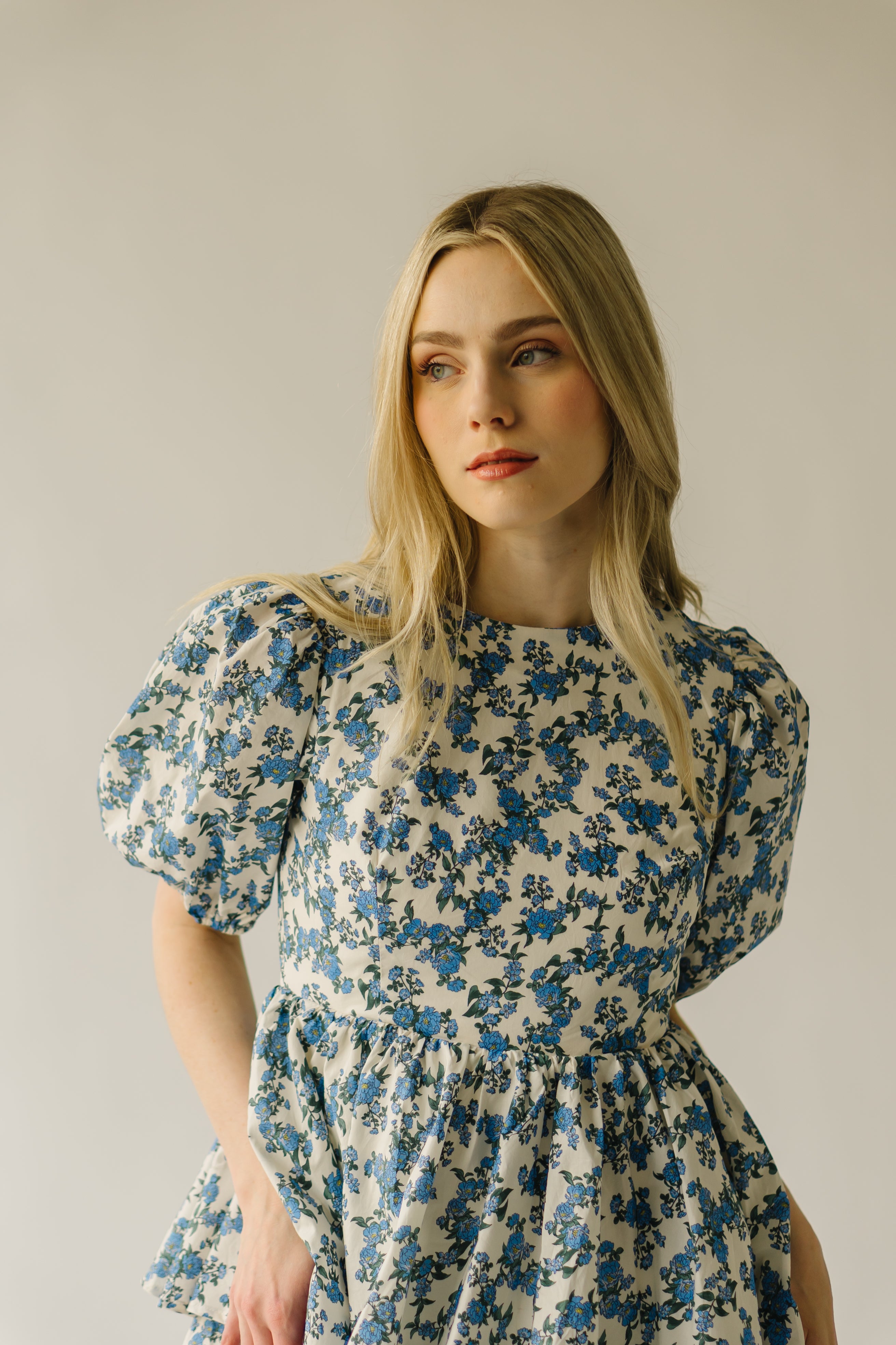 The Soulter Tiered Floral Midi Dress in Blue