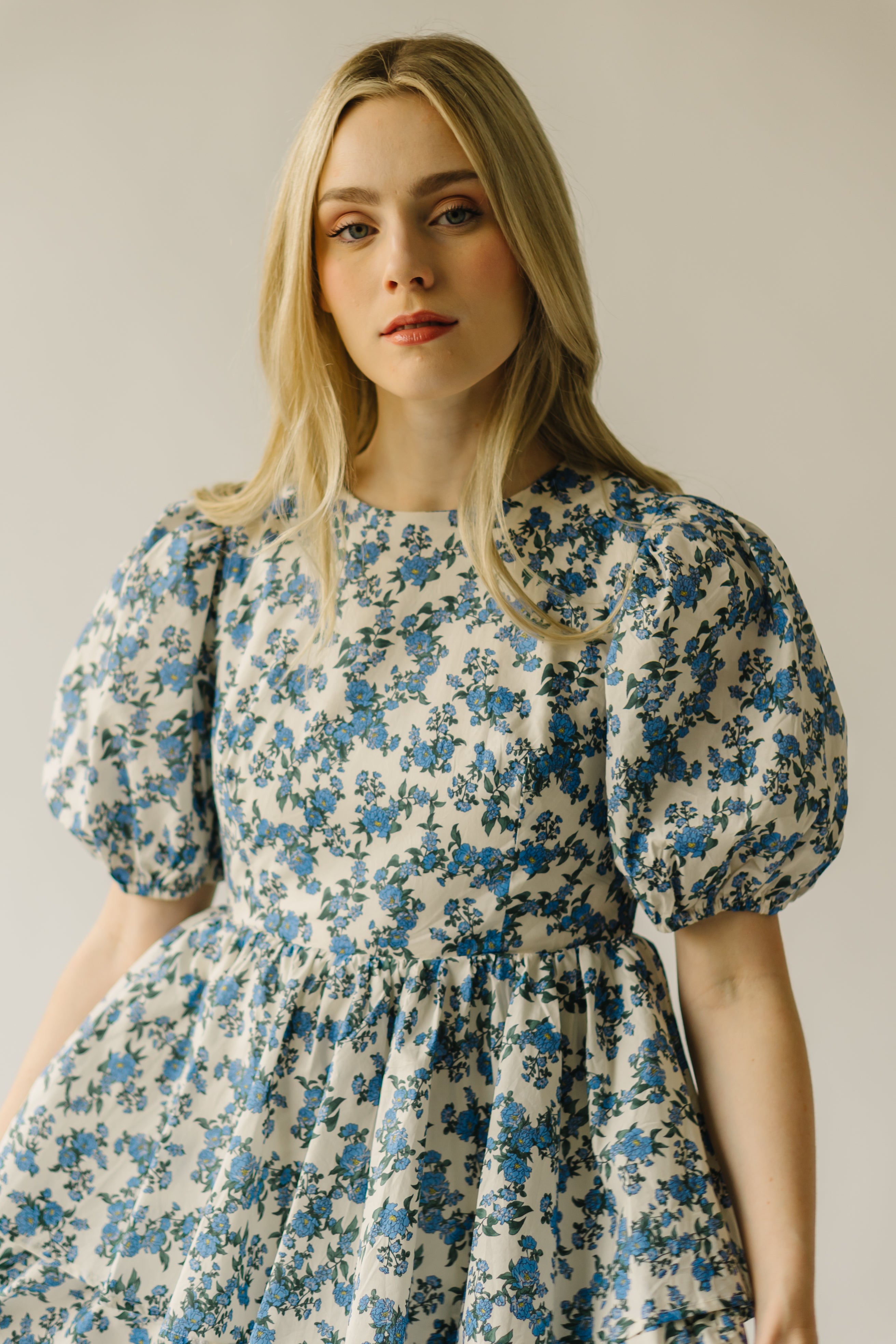 The Soulter Tiered Floral Midi Dress in Blue