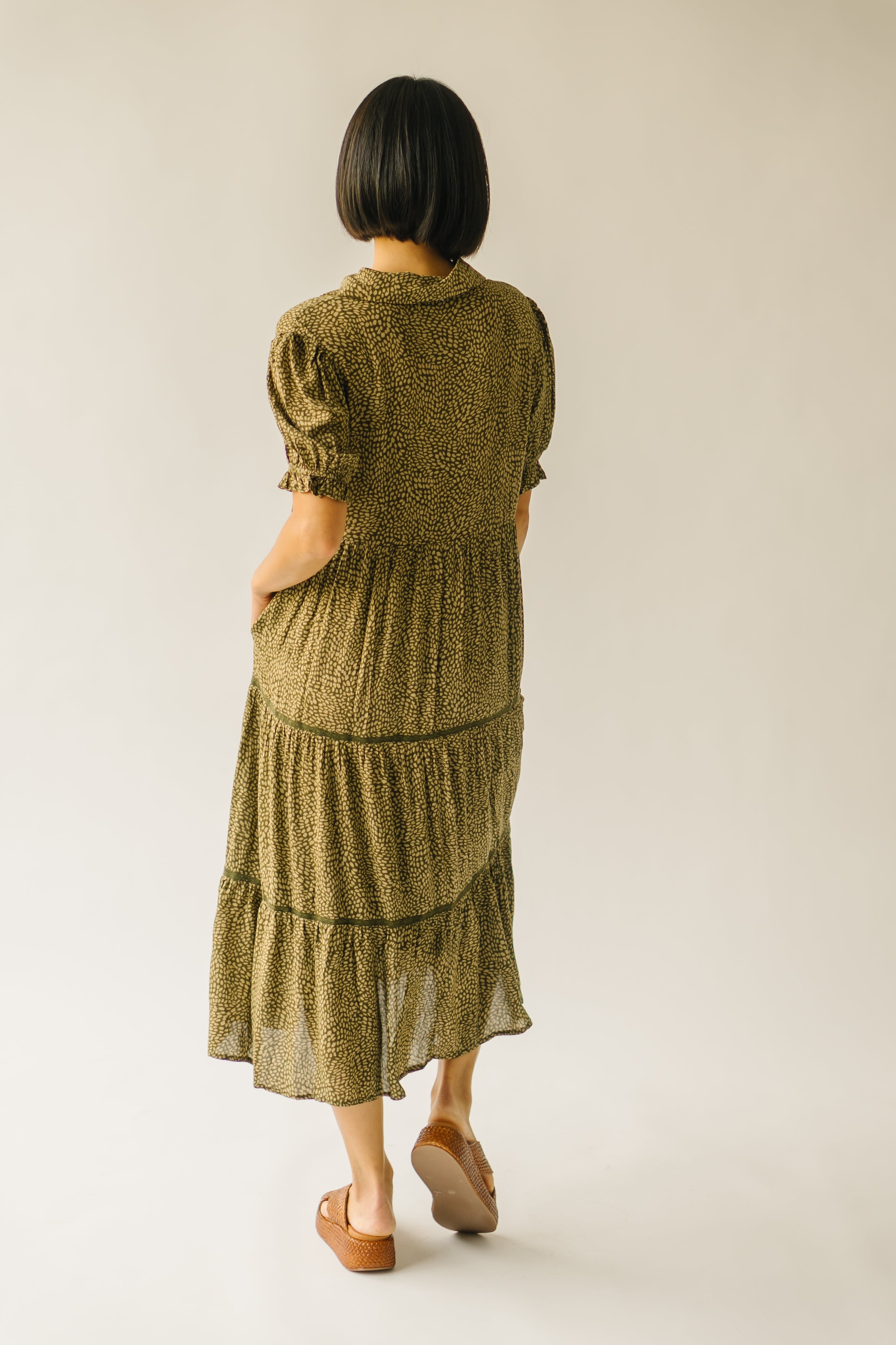 The Willden Tiered Midi Dress in Olive