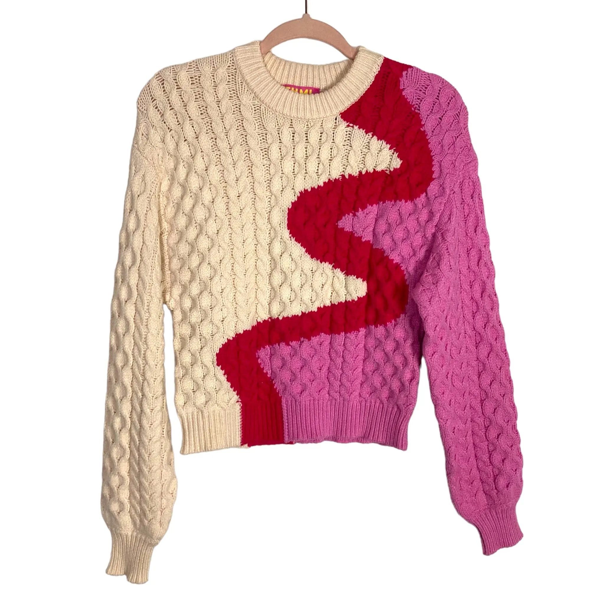 THML Cream and Pinks Cable Knit Sweater- Size XS (sold out online)