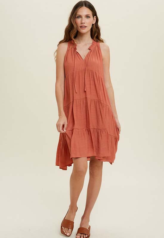 Tiered Mini Dress - Brick