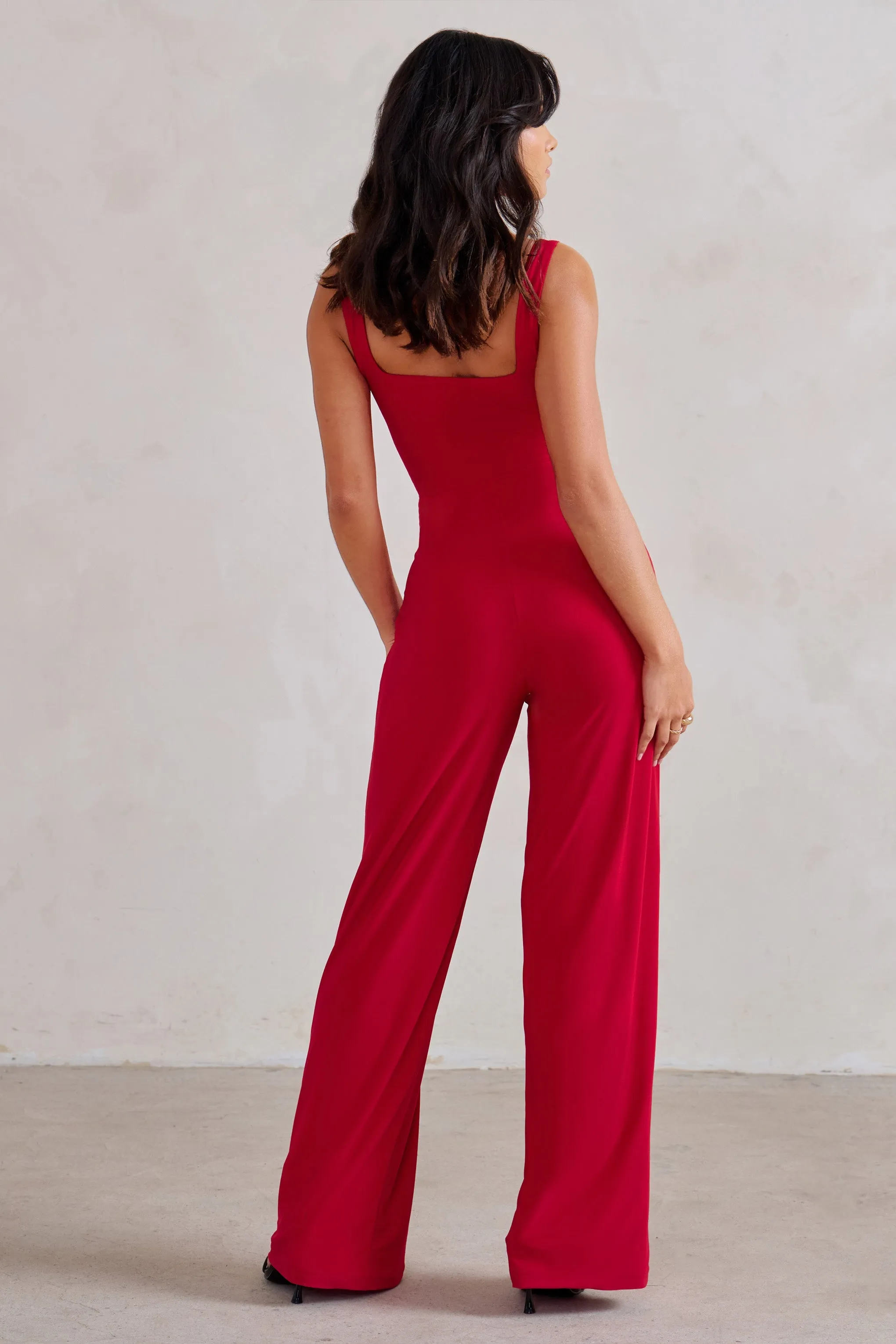 Toni | Red Square Neck Sleeveless Jumpsuit