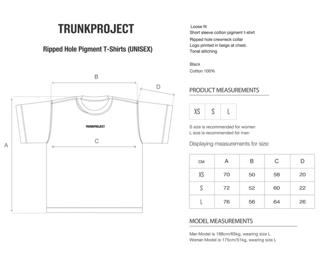 TRUNK PROJECT  |[TRUNKPROJECT]★  Ripped Hole Pigment T Shirts