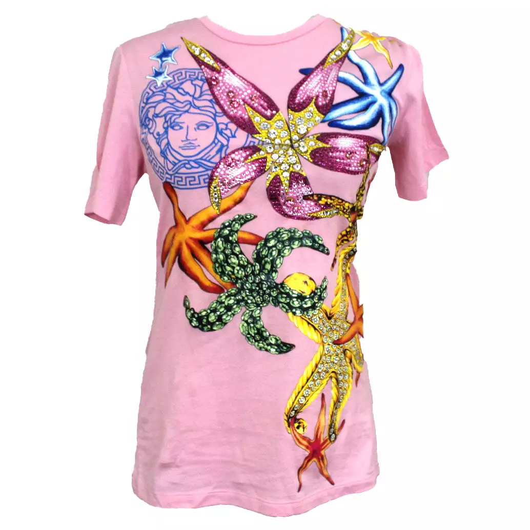 Versace Brand New & Rare 695 Pink Tresor de la Mer Embroidered T-Shirt XS