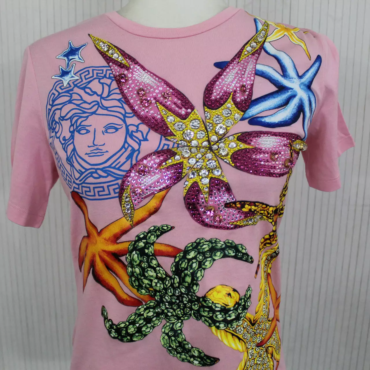 Versace Brand New & Rare 695 Pink Tresor de la Mer Embroidered T-Shirt XS