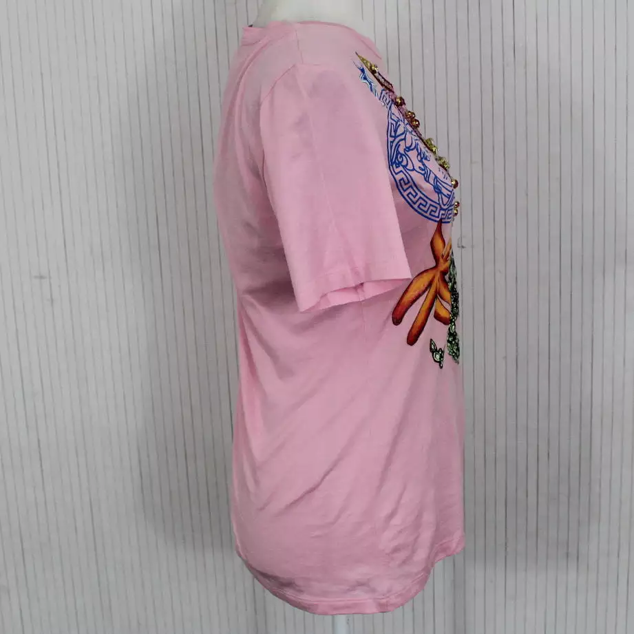 Versace Brand New & Rare 695 Pink Tresor de la Mer Embroidered T-Shirt XS