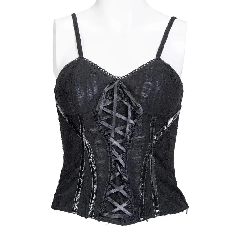 Women's Gothic Ripped Lace-up Tank Top