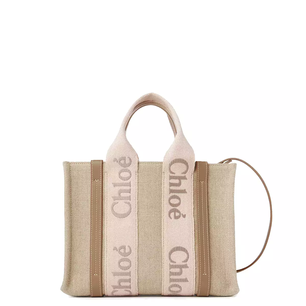 Woody Tote Small Embroidered Logo, Blush Beige