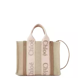 Woody Tote Small Embroidered Logo, Blush Beige