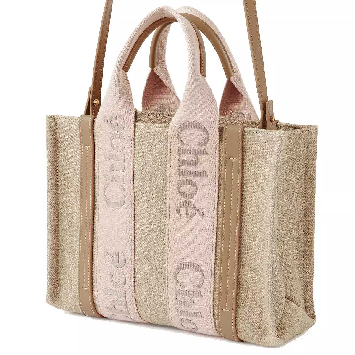 Woody Tote Small Embroidered Logo, Blush Beige