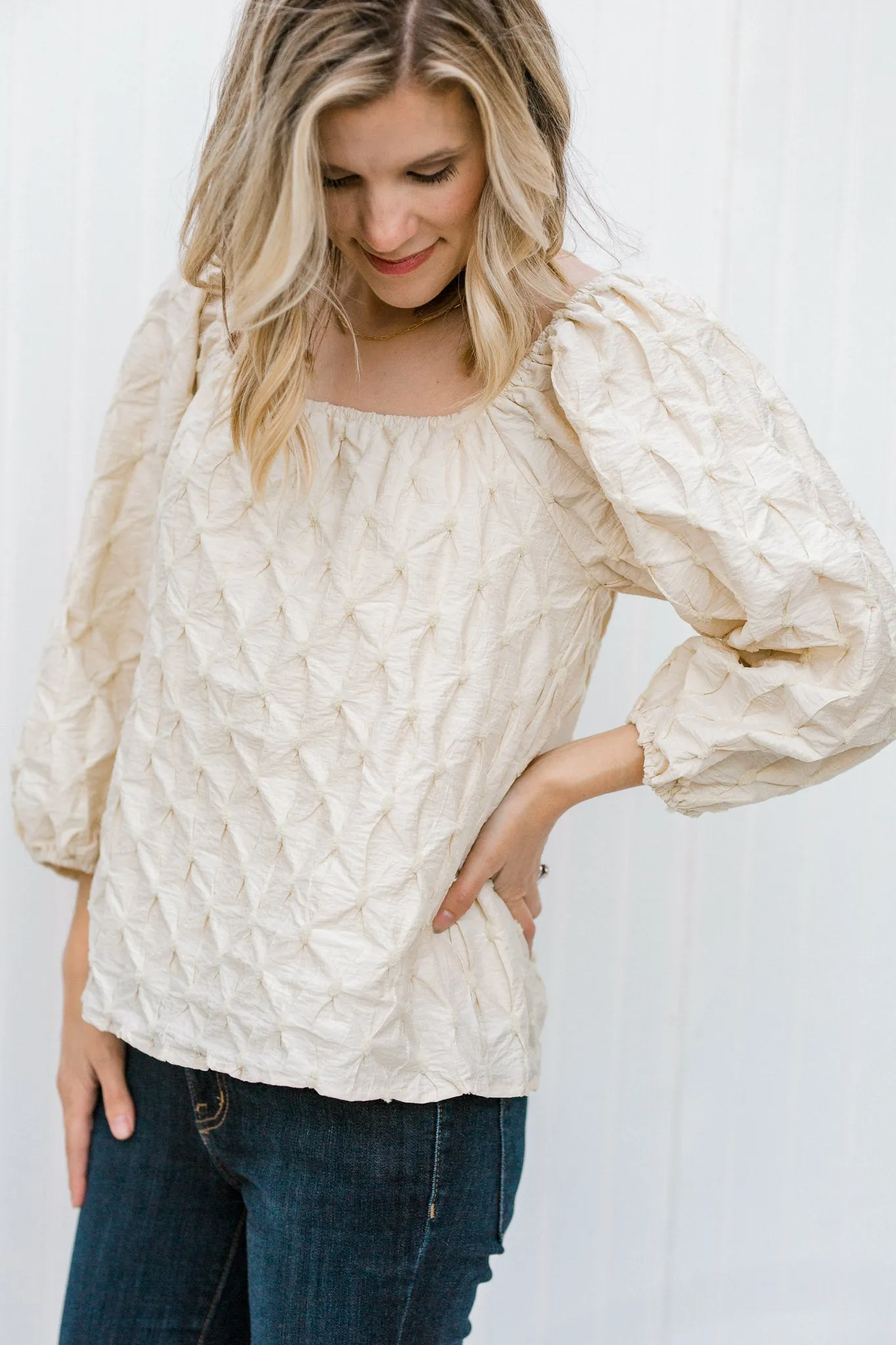 X Cream Square Neck Blouse