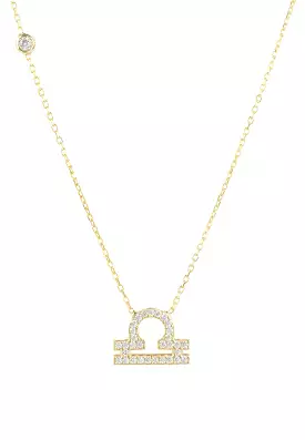 Zodiac Star Sign Pendant Necklace Gold Libra