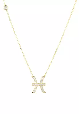 Zodiac Star Sign Pendant Necklace Gold Pisces